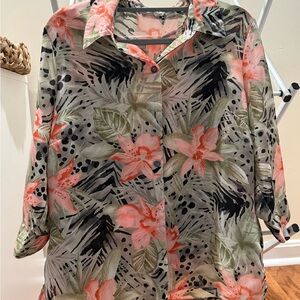 Covington Peach and Olive Patterned Blouse